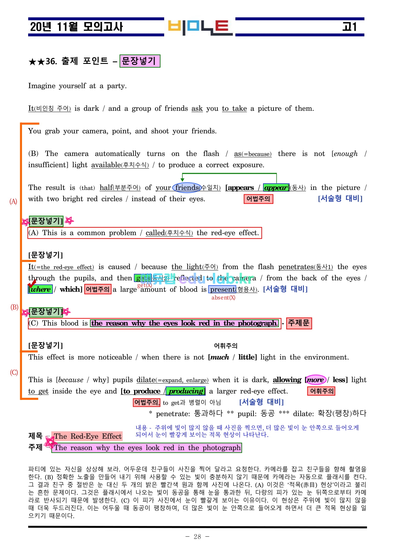 20년 11월 고1 모의고사 최종찍기