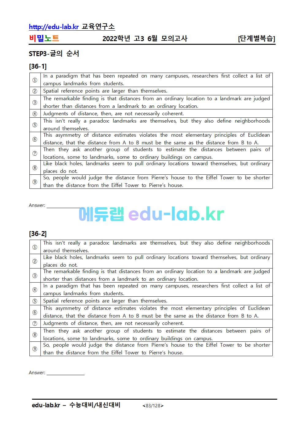 21년 고3 6월평가원모의고사 단계별복습자료-교사용과 학생용