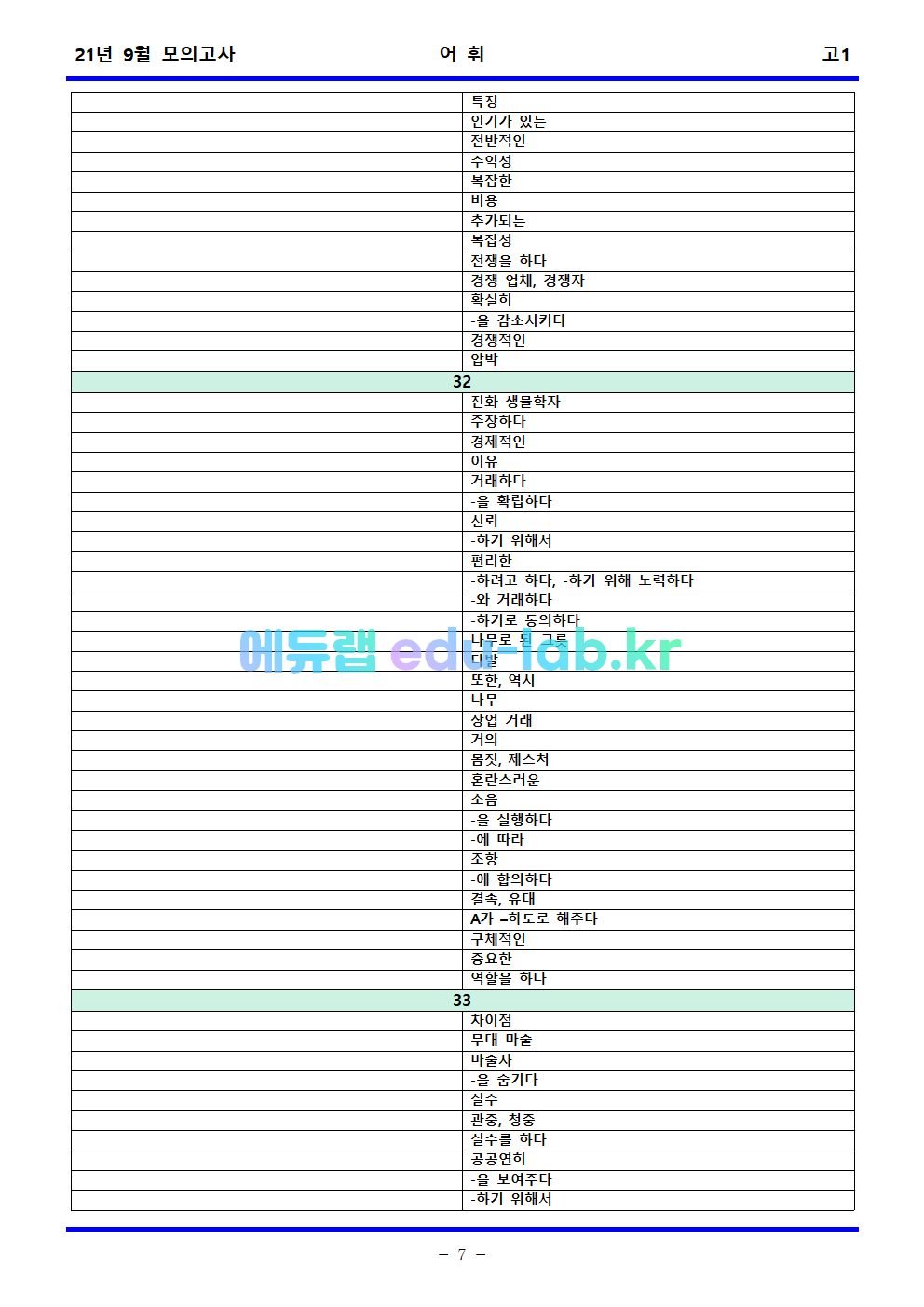 21년 9월 고1 모의고사 어휘