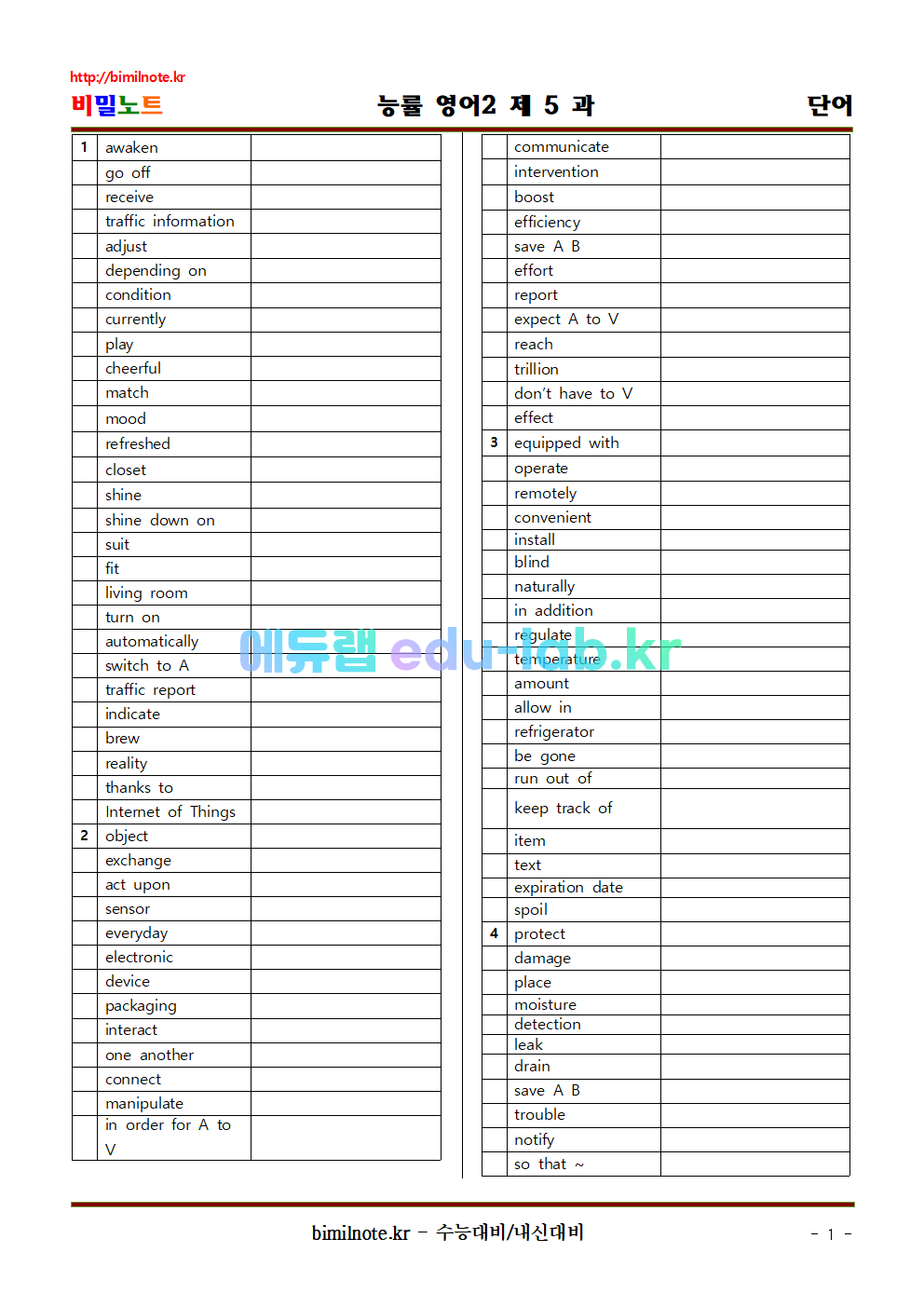 영어2 능률김 제 5 과 상세어휘