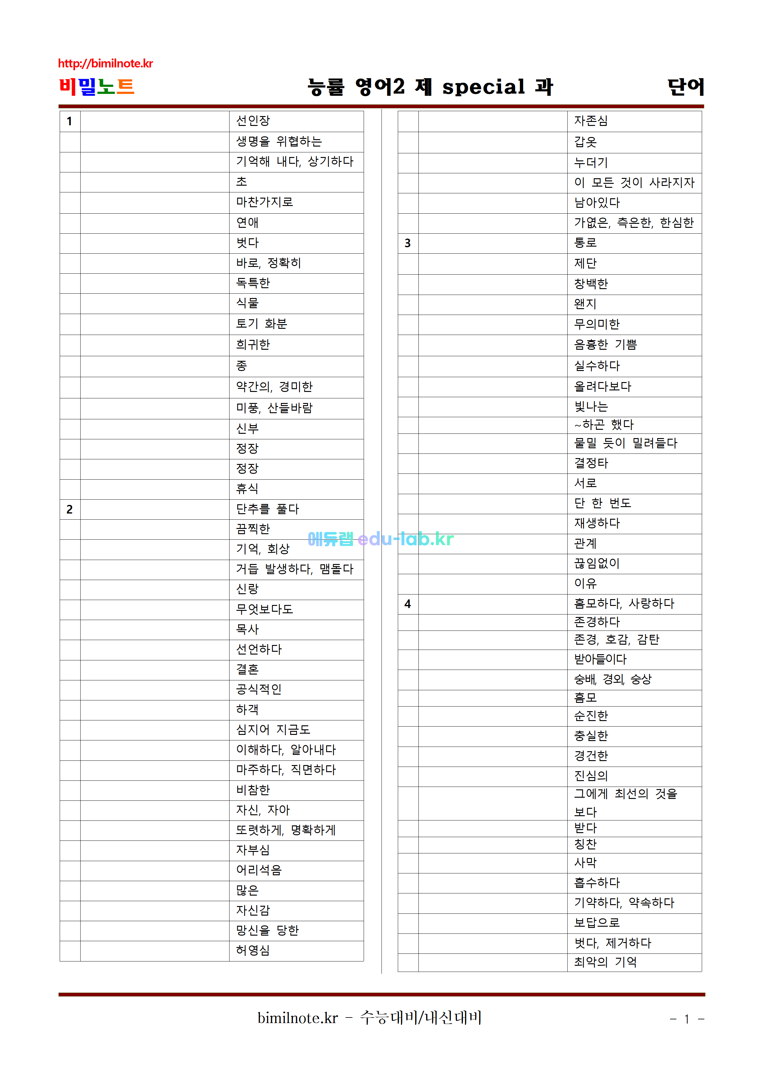 영어2 능률 제 special 과 상세어휘