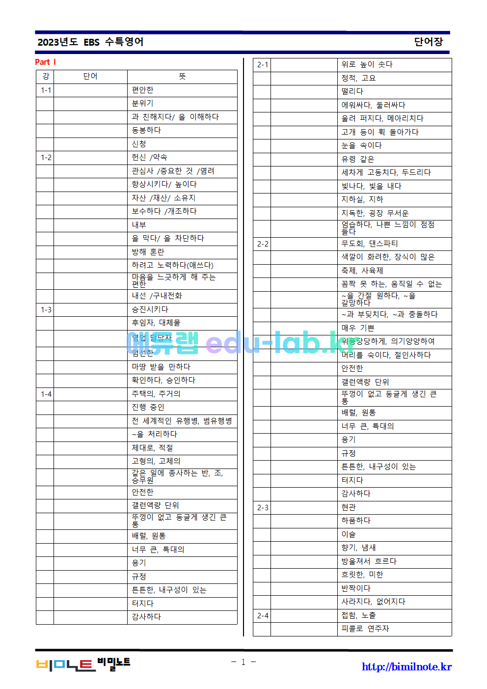 2023년도 수능특강 영어 단어_의미쓰기_철자쓰기