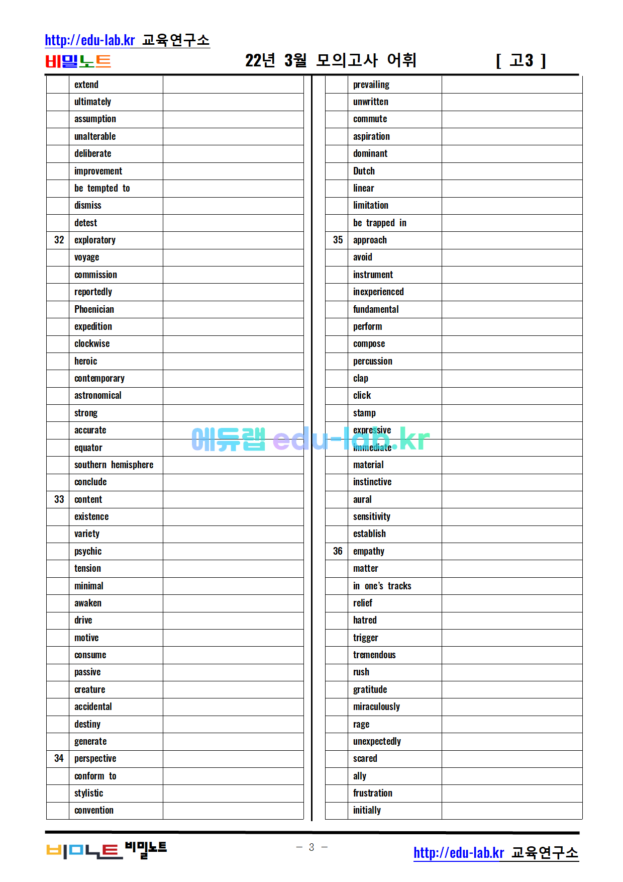 22년_3월 고3모의고사_어휘_의미쓰기_철자쓰기