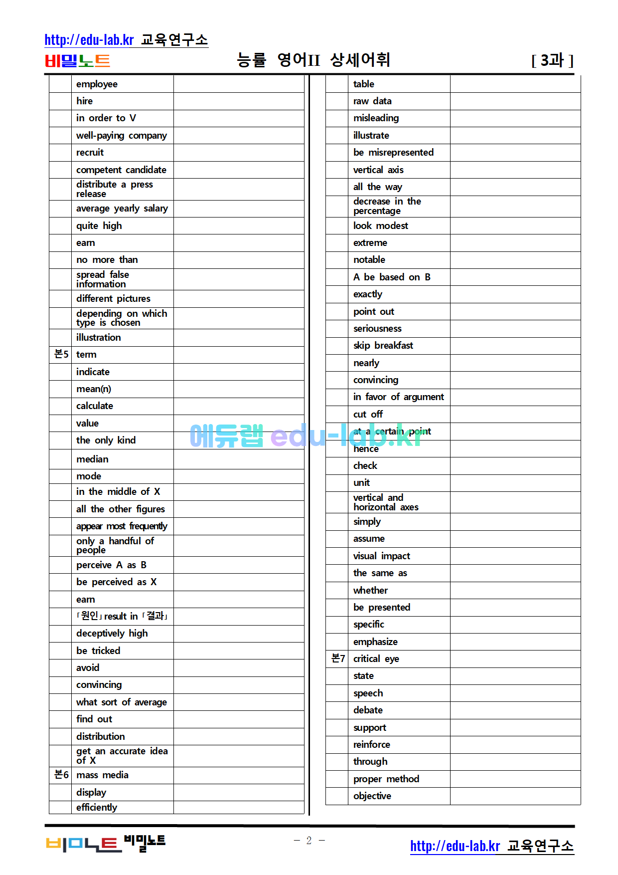 [비밀노트] 능률 영어II 3과 독상어(독해를 위한 상세어휘) 및 3회 반복 녹음파일