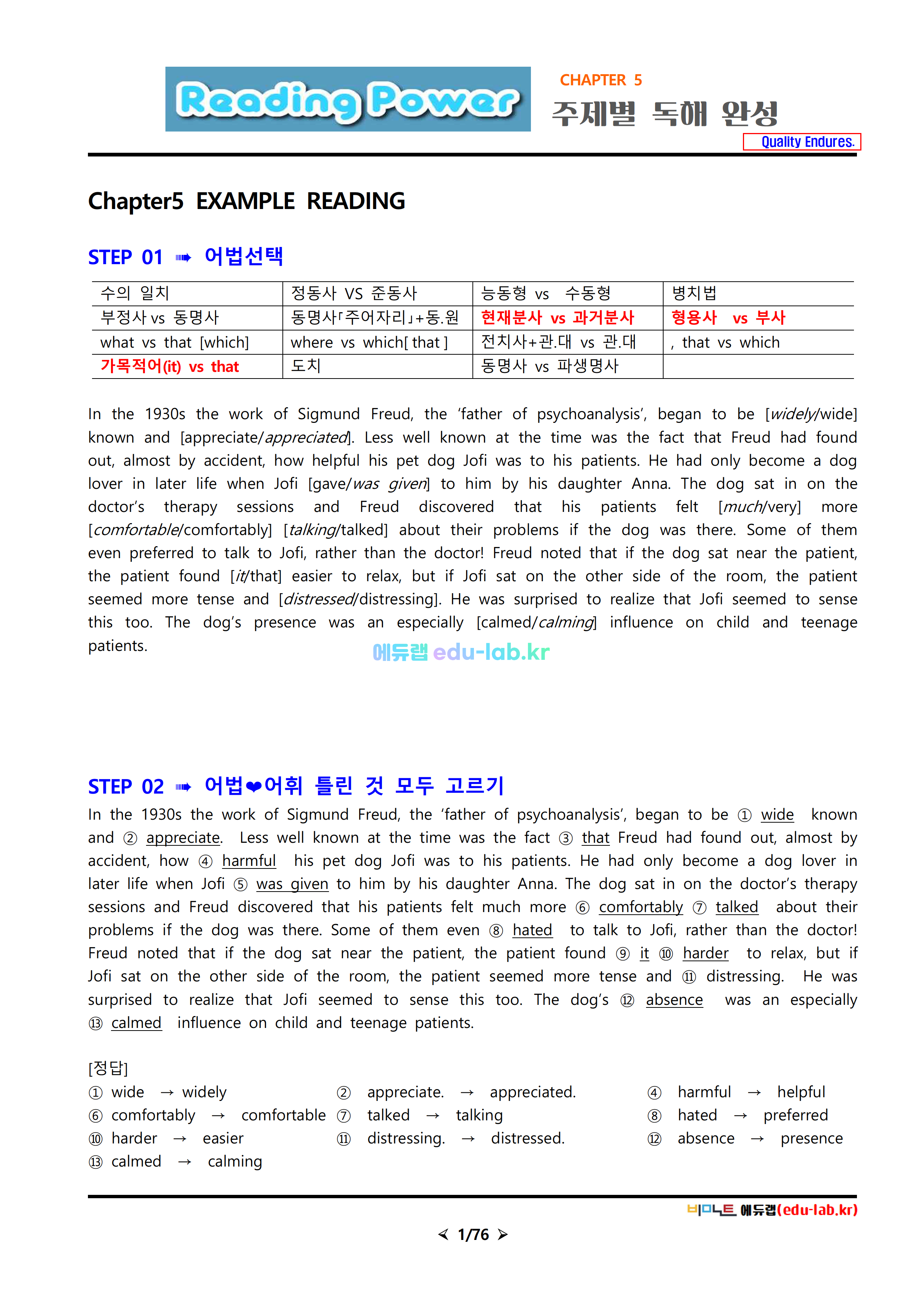 Reading Power 독해별 주제완성 新단계별복습 5강_ 교사용_학생용