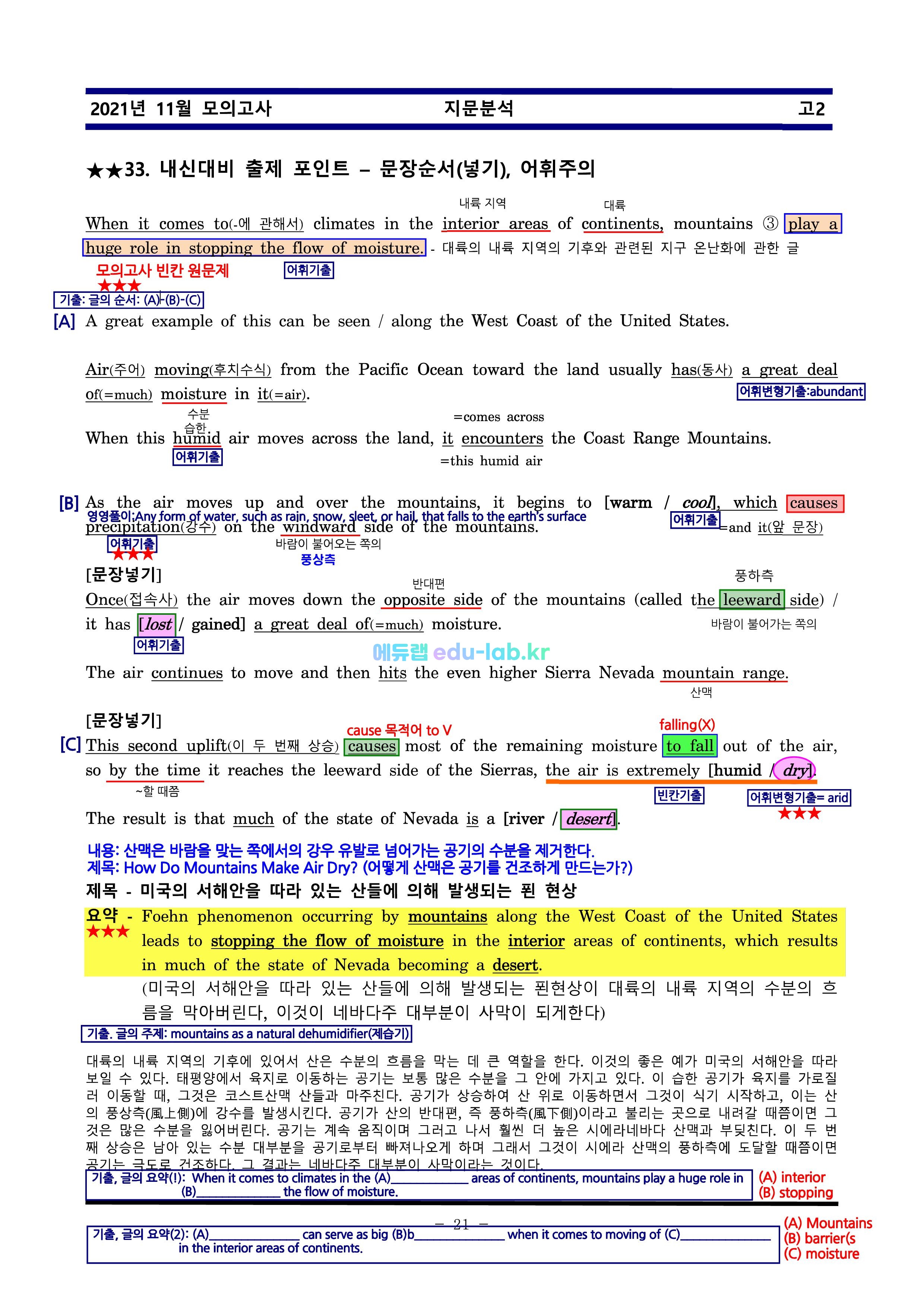 21년 11월 고2 모의고사 ★新최종찍기★ 기출문제 철저하게 반영