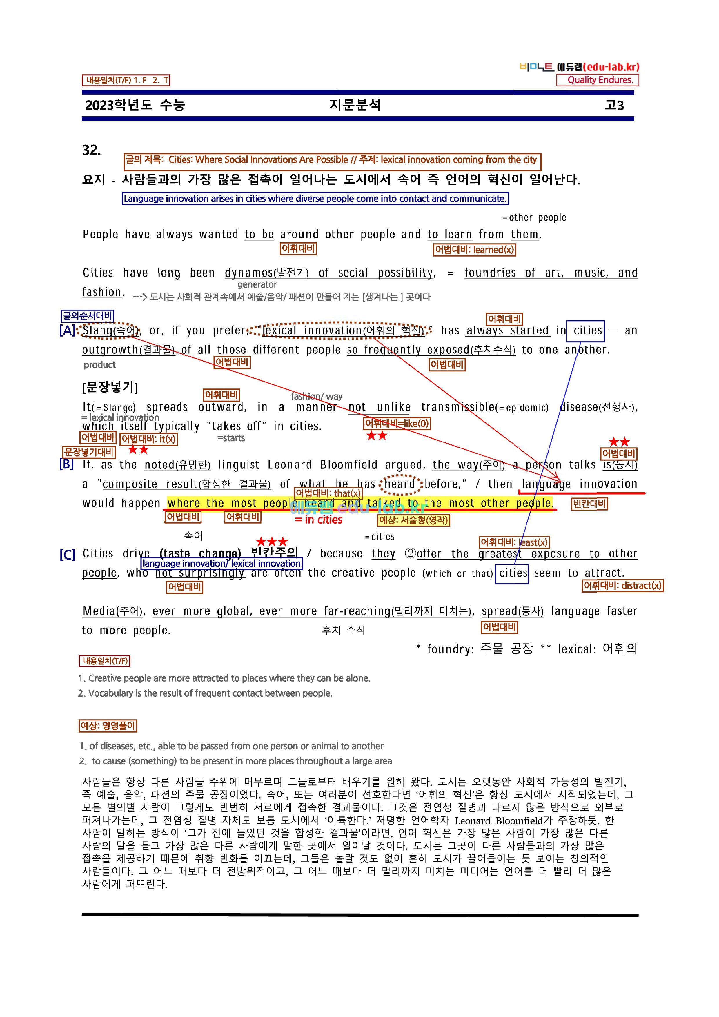 [비밀노트] 23학년도 수능 지문분석 新최종찍기(나눔고딕설치바랍니다. 링크참조하세요)