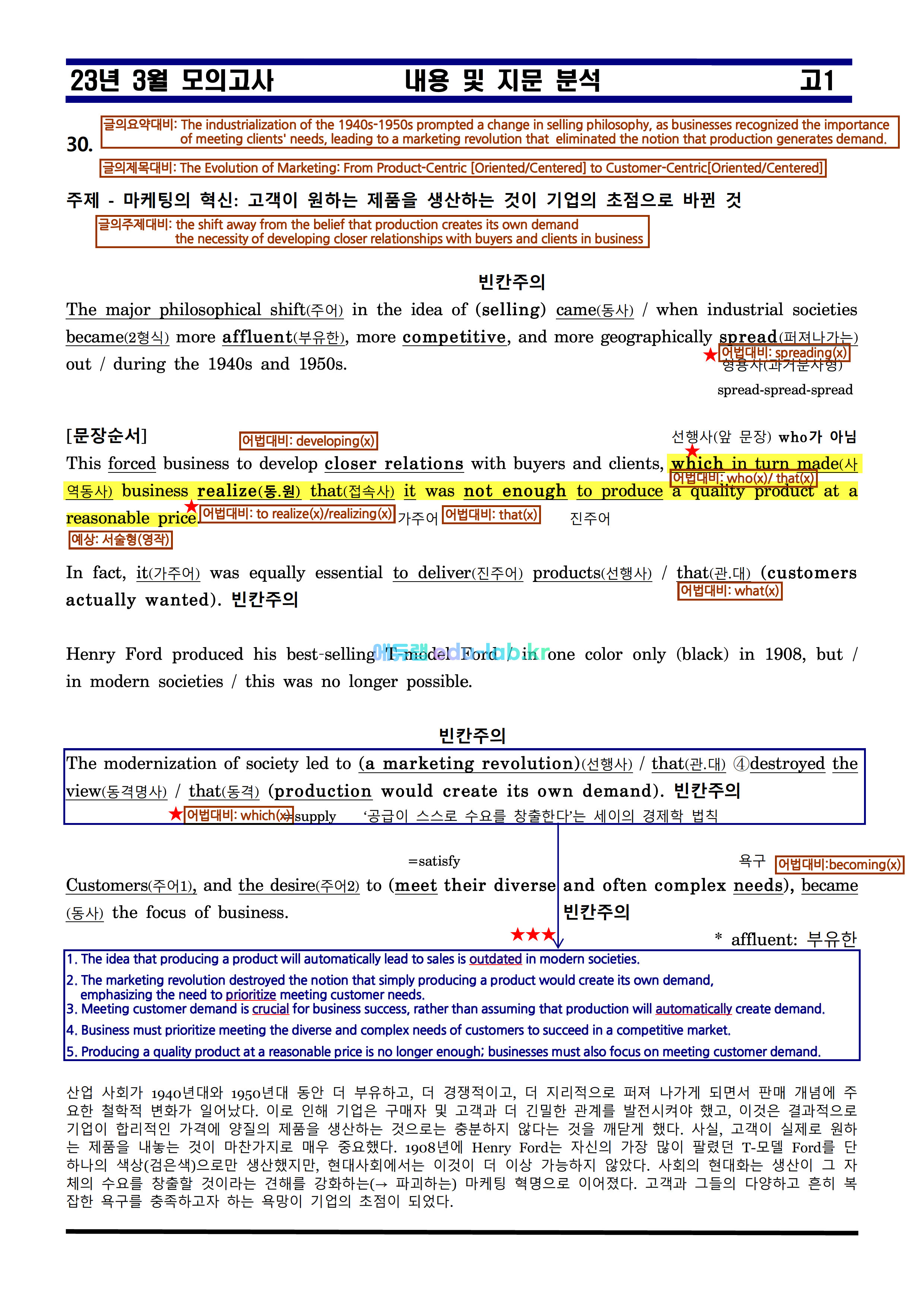 [비밀노트(edu-lab.kr)] 23년 3월 고1모의고사- 최종찍기-상세어휘-지문분석-쏙쏙복습-한문장해석