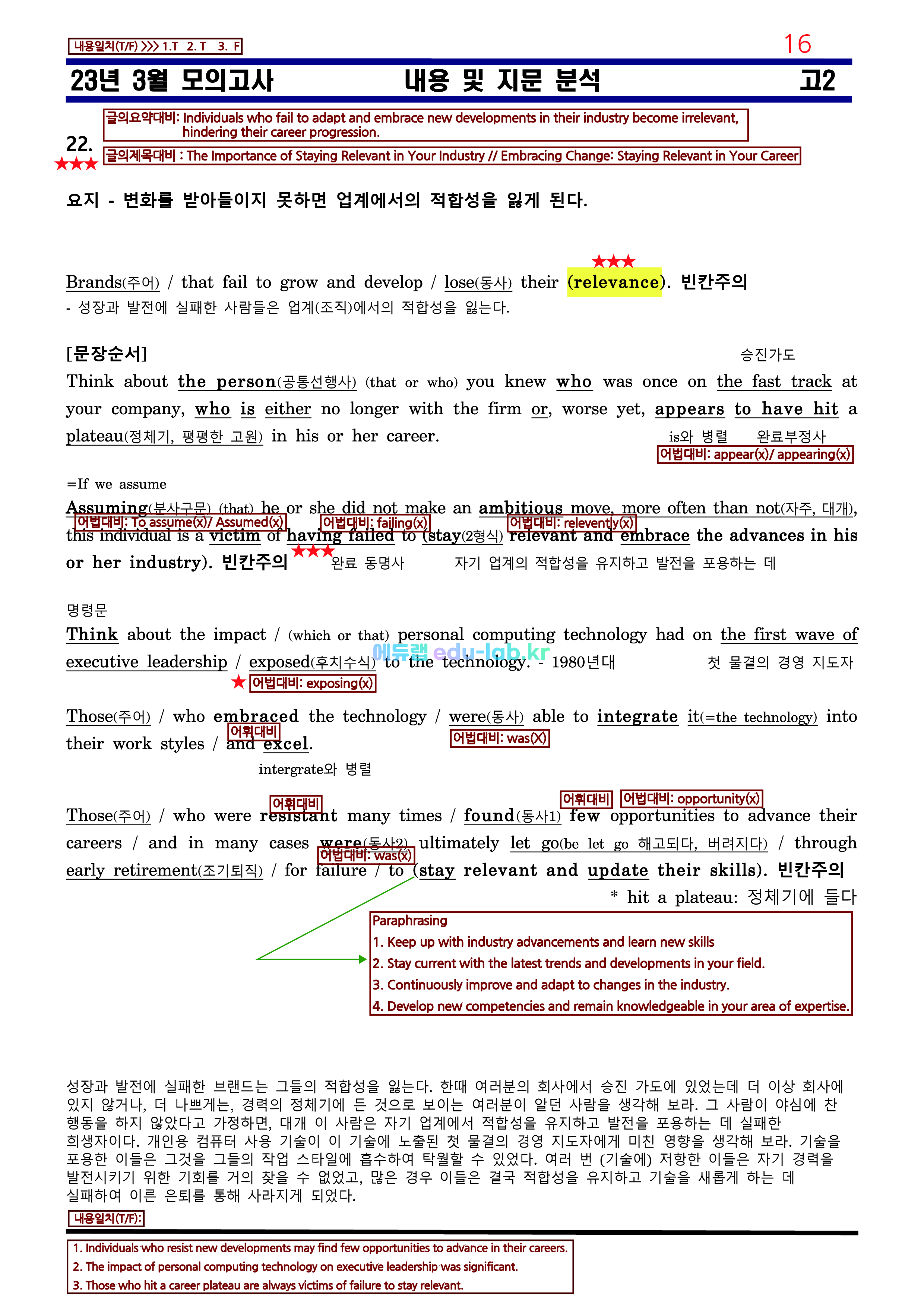 [비밀노트(edu-lab.kr)] 23년 3월 고2모의고사 최종찍기