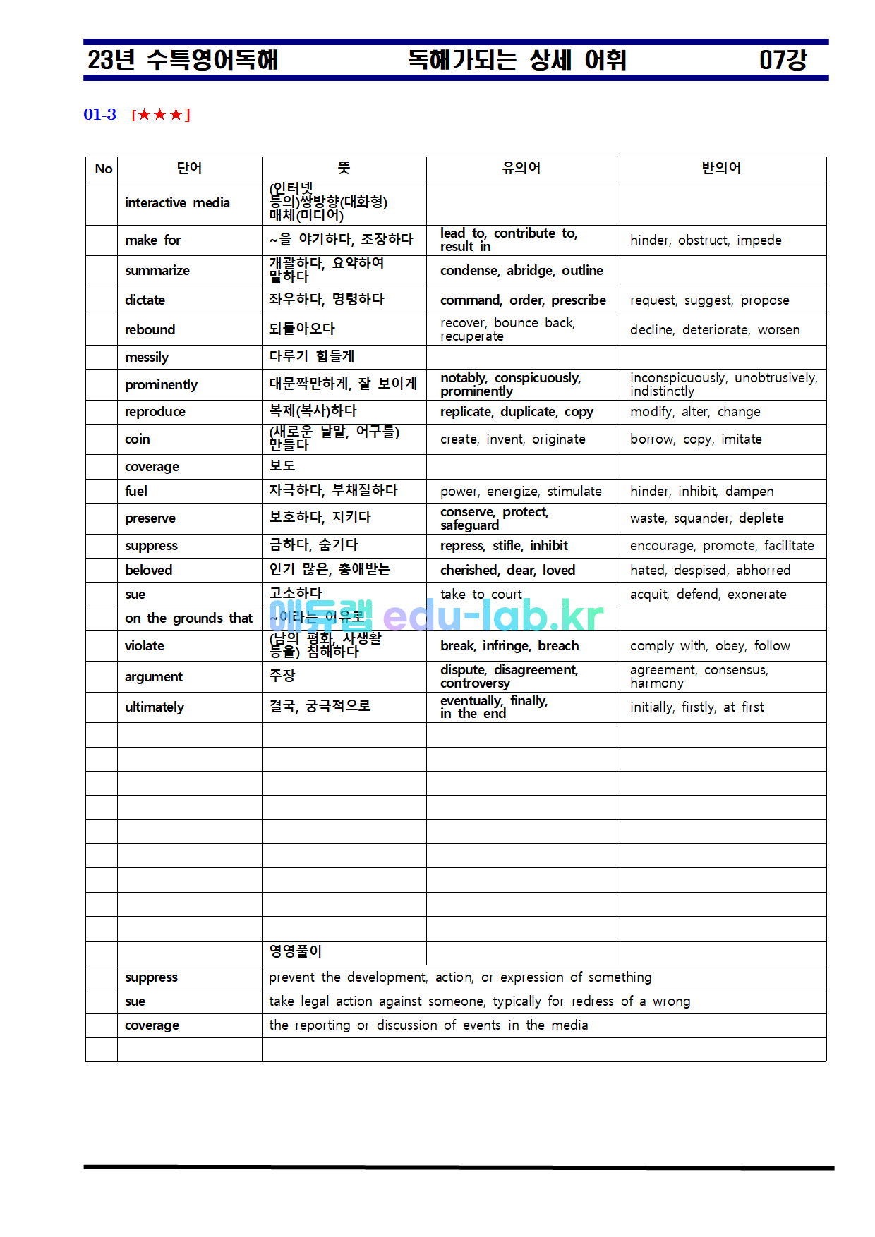 비밀노트_에듀랩(edu-lab.kr)_수특영어독해 07강_유의어_반의어