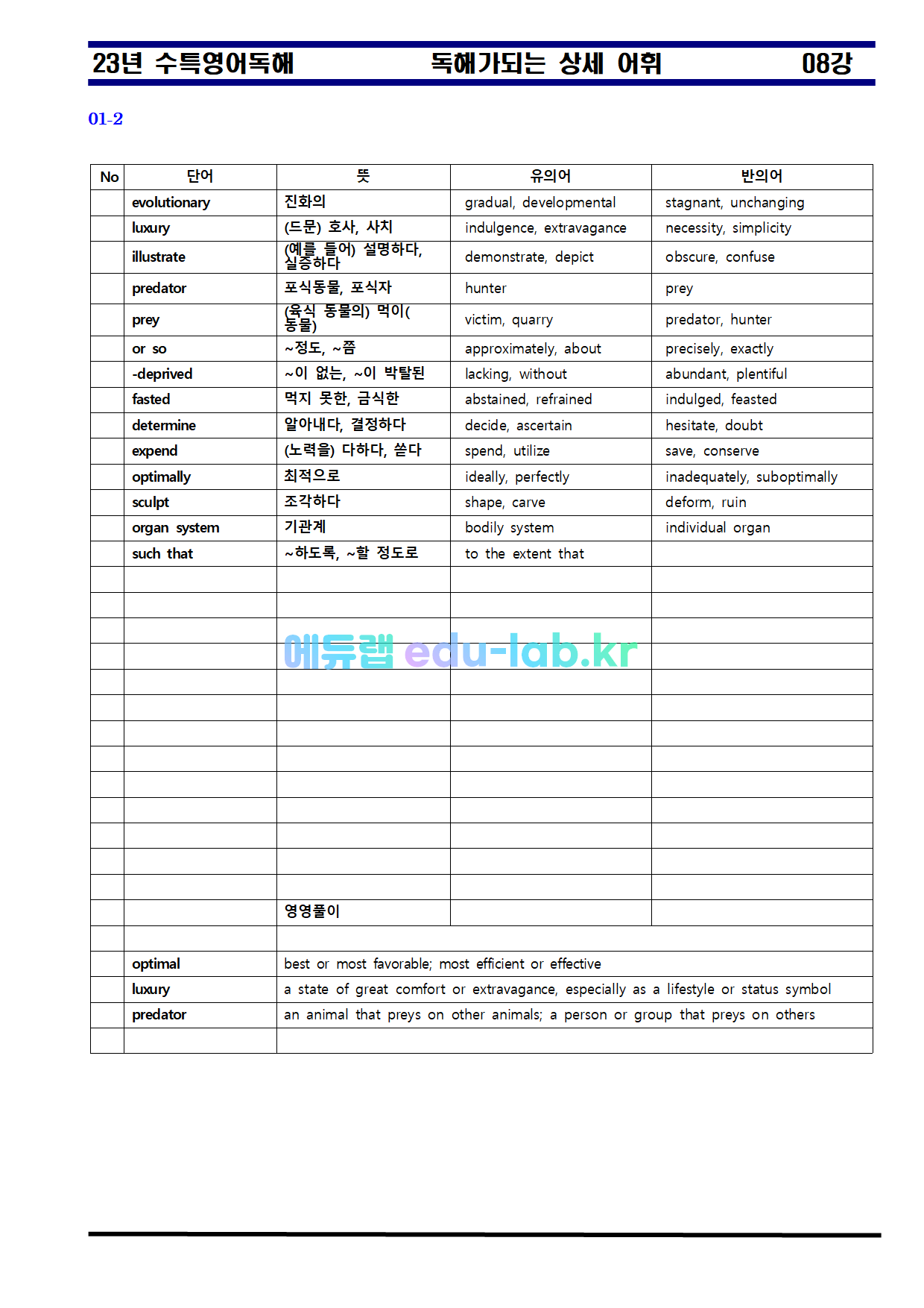 비밀노트_에듀랩(edu-lab.kr)_수특영어독해 08강_유의어_반의어