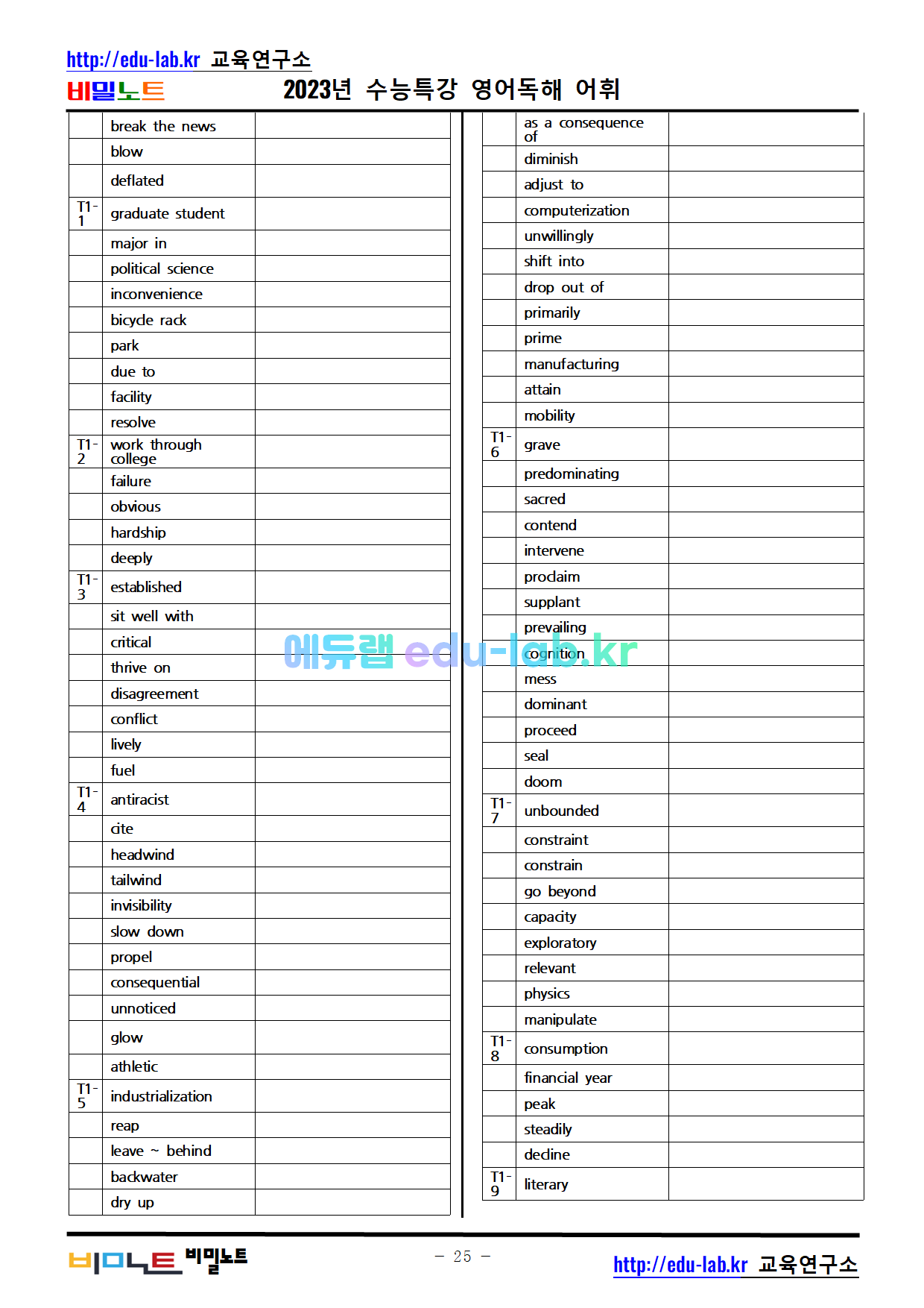 비밀노트_에듀랩(edu-lab.kr)_수특영어독해 전강_어휘_의미쓰기_철자쓰기포함