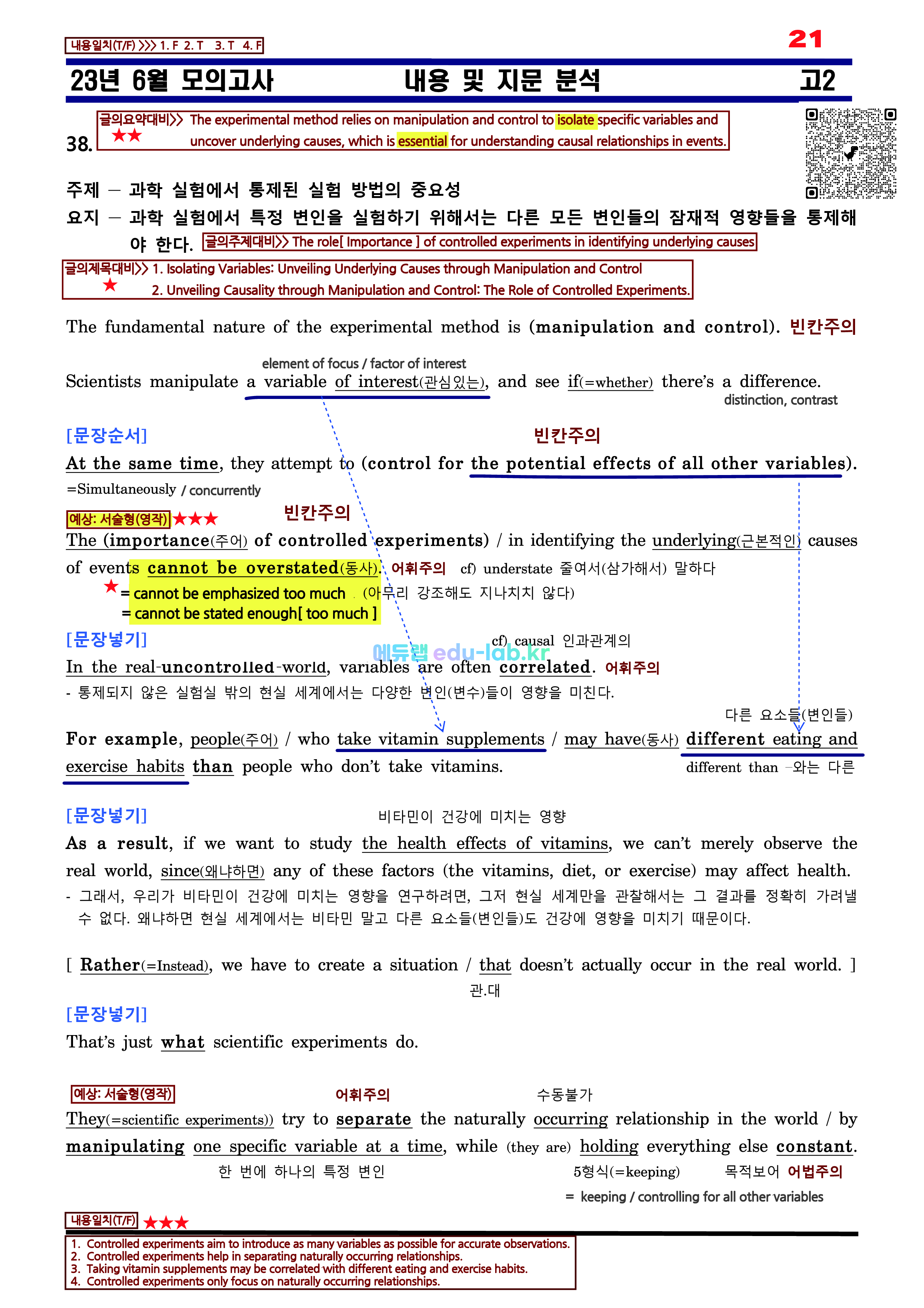 [비밀노트(edu-lab.kr)] 6월 고2 차별화된 최종찍기_(31-45) - TOTAL_유의어반의어_분석_복습자료 [Nanum Gothic체]