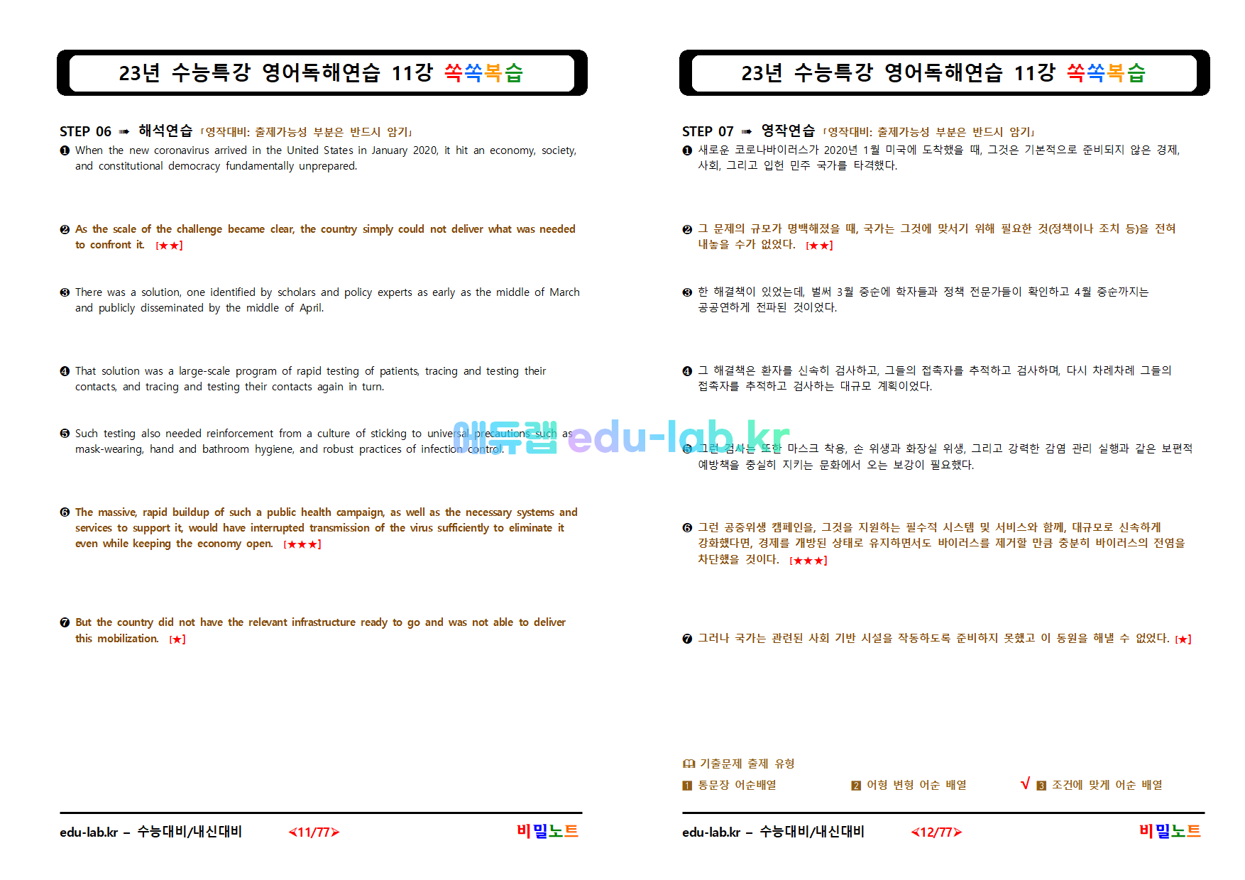 [비밀노트(edu-lab.kr)] 23년 수능특강 영어독해연습 11강 쏙쏙복습