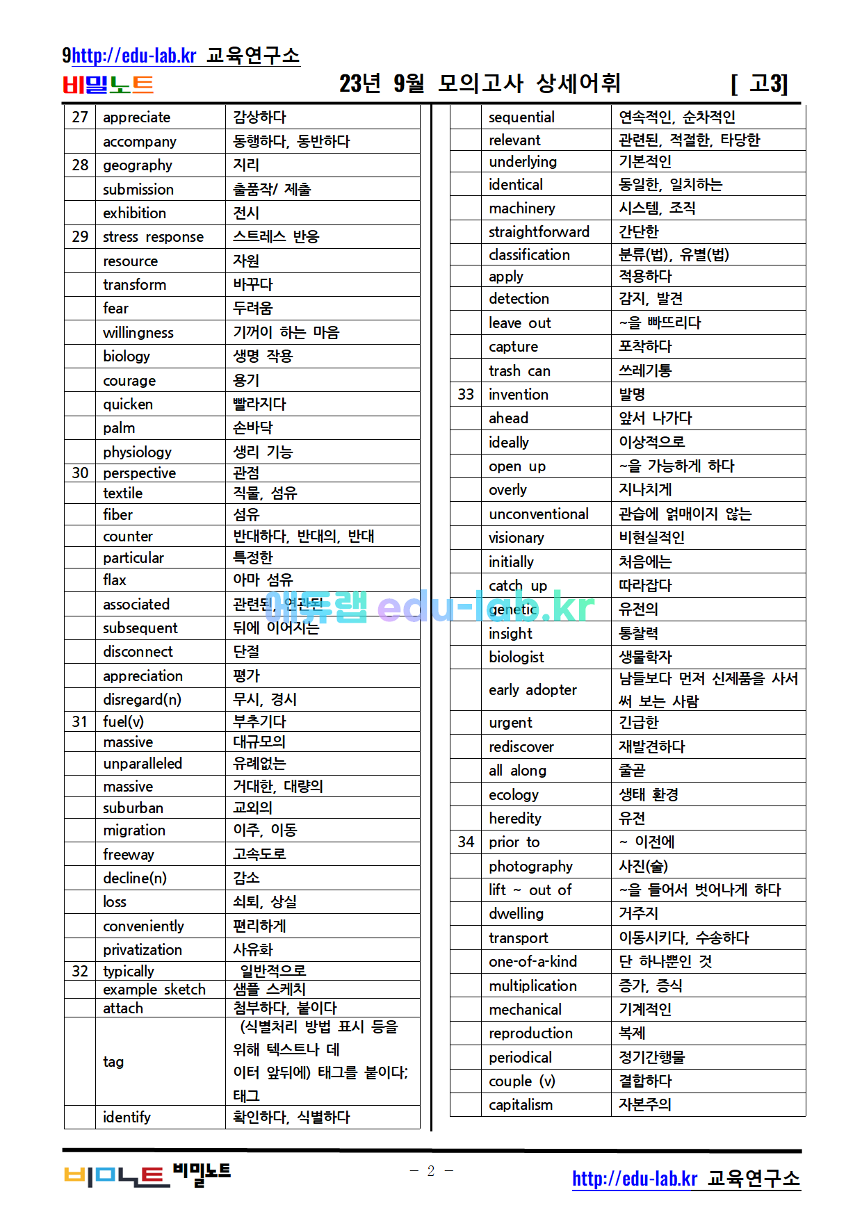 [비밀노트(edu-lab.kr)] 23년 9월 고3모의고사 독상어_독해가 되는 상세어휘