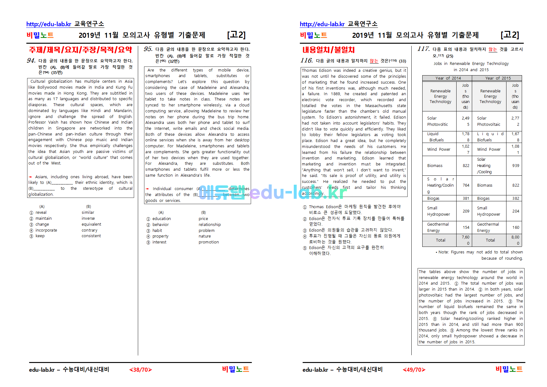 [비밀노트_에듀랩(edu-lab.kr)] 2019년 고2 11월모의고사 유형별기출문제