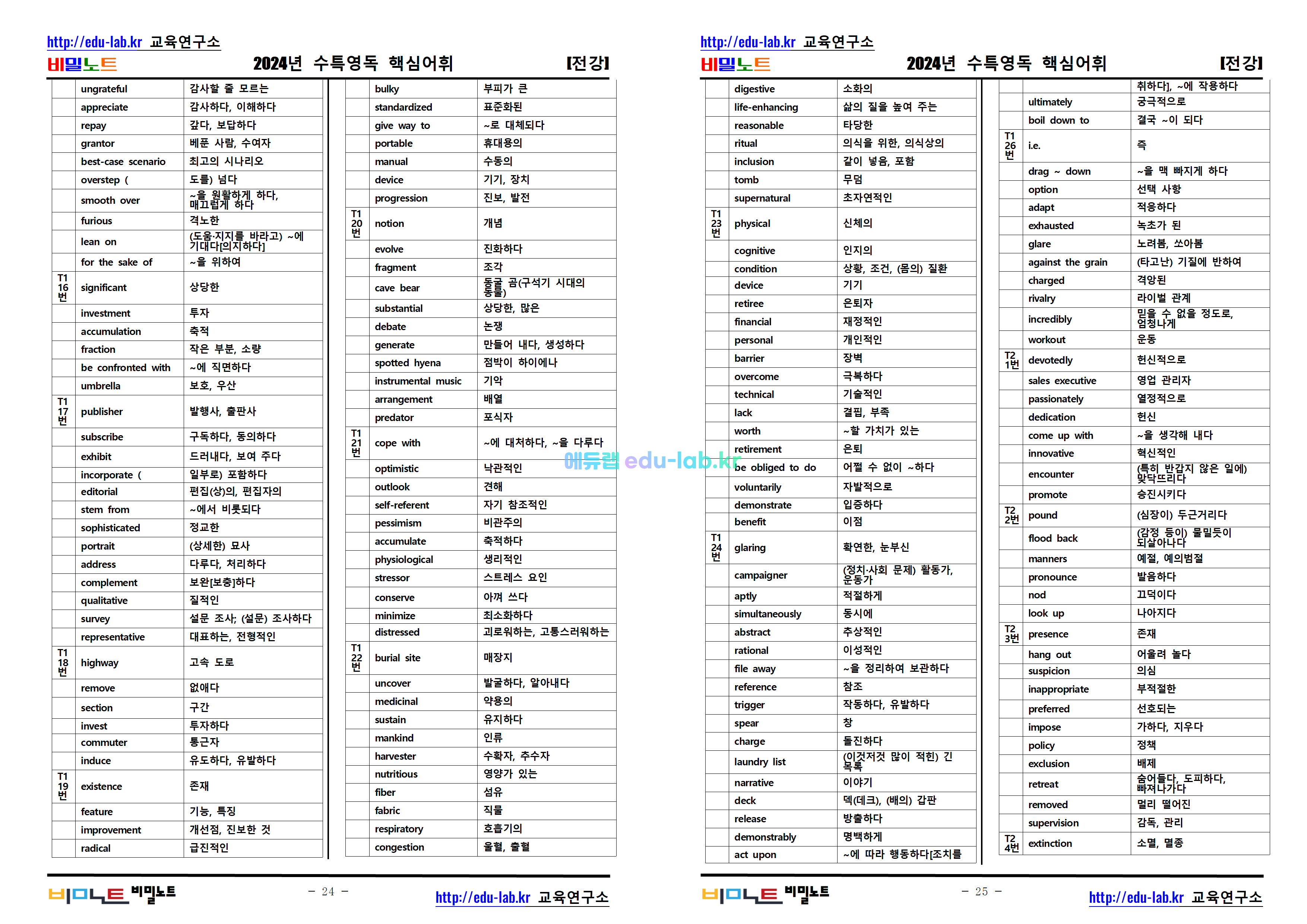 [비밀노트 에듀랩(edu-lab.kr) 2024년(2025학년도) 수능특강 영독 전강 핵심어휘_TEST포함