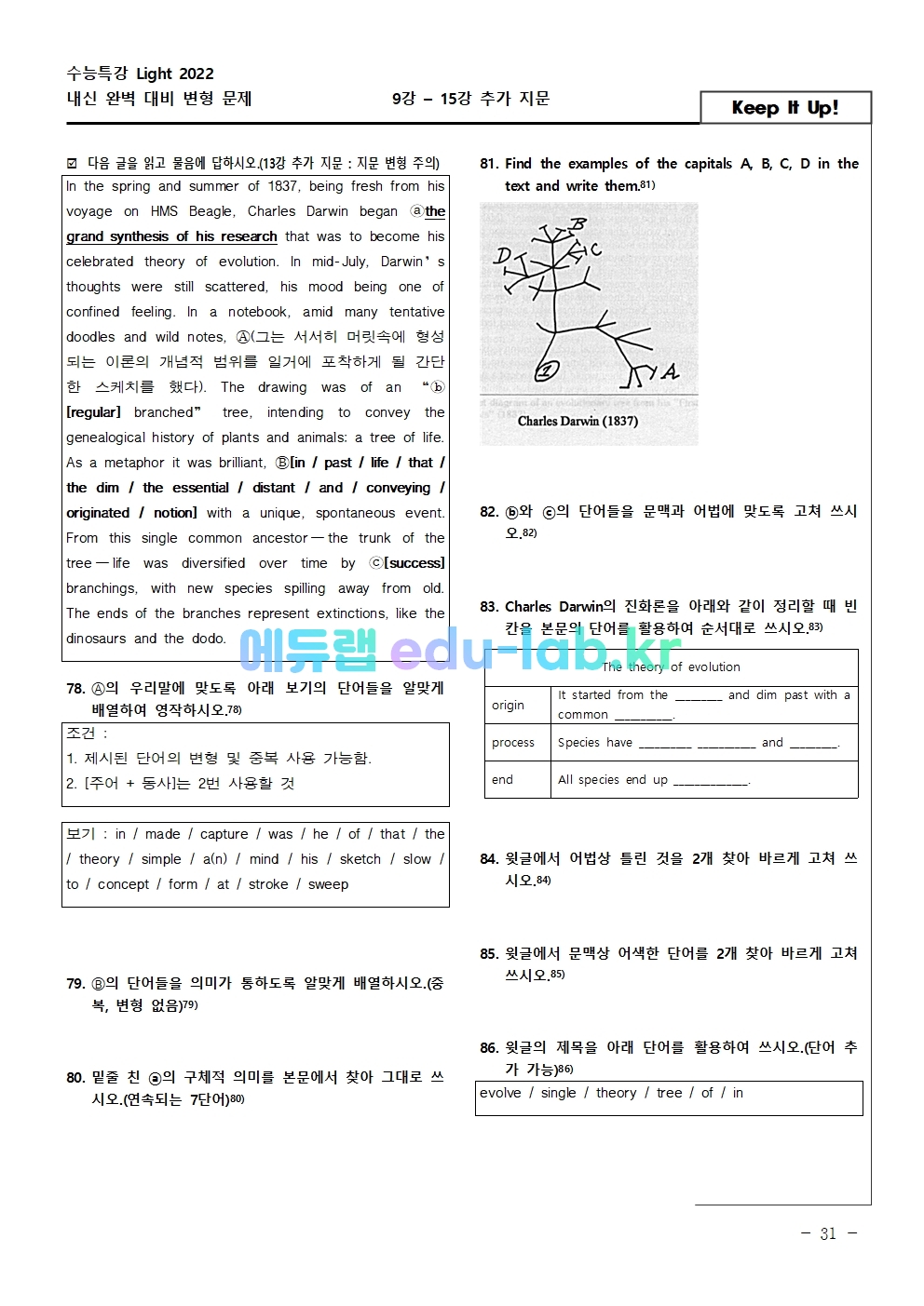 2023년 수특라이트 영어 1강 38문항(객관식/서술형)