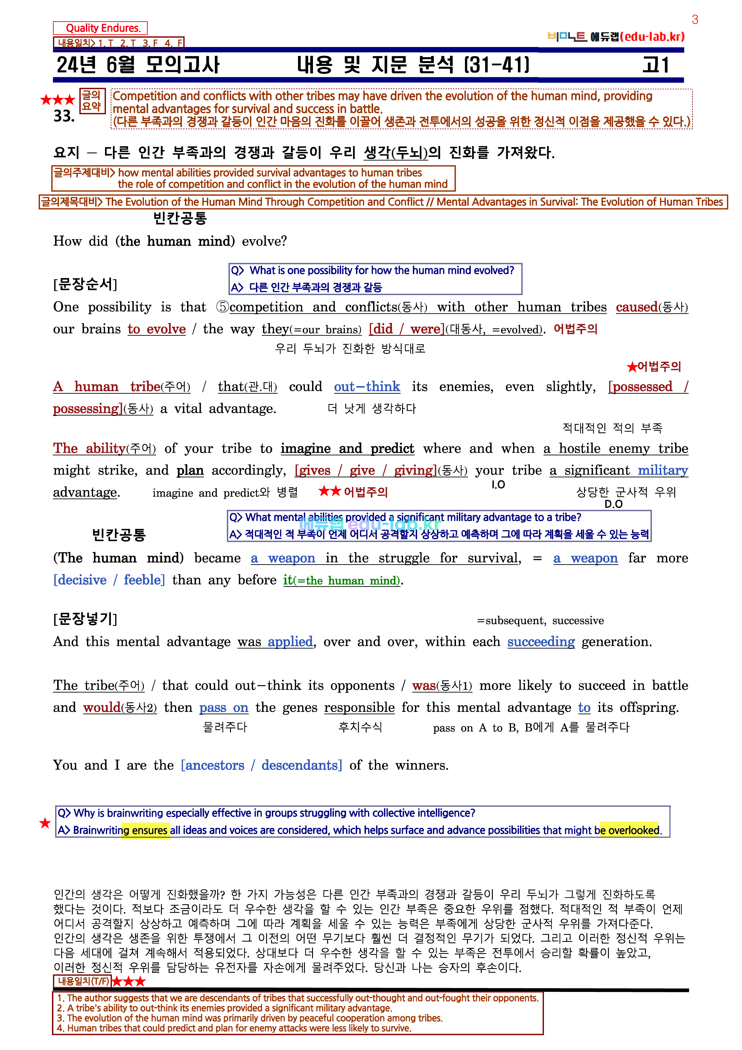 [비밀노트_에듀랩(edu-lab.kr] 24년 6월 고1모의고사 -신(信)최종찍기_Part II (31-45)