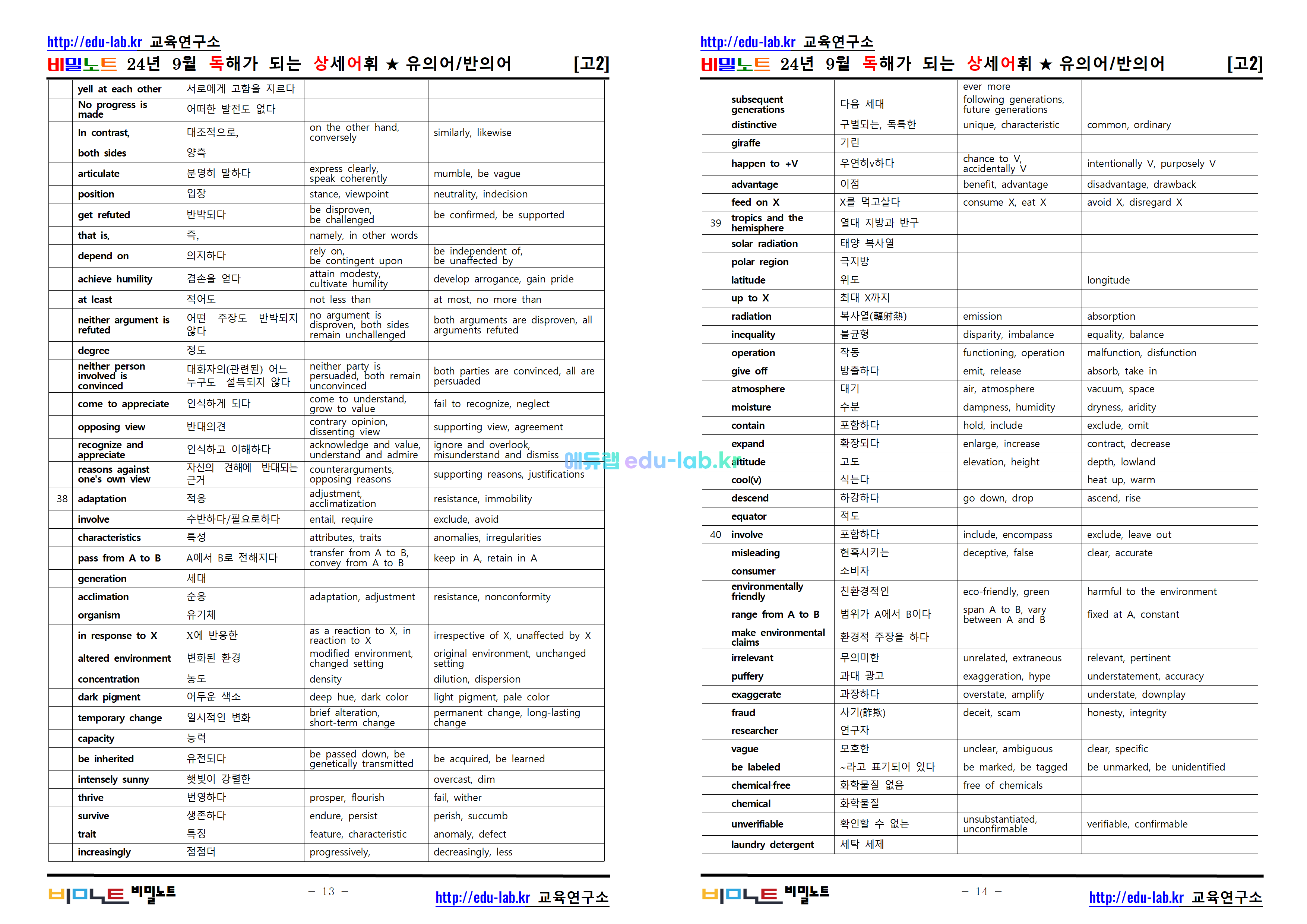 [비밀노트_에듀랩edu-lab.kr] 22년 9월 고2 독해가되는 상세어휘_유의어_반의어_TEST포함