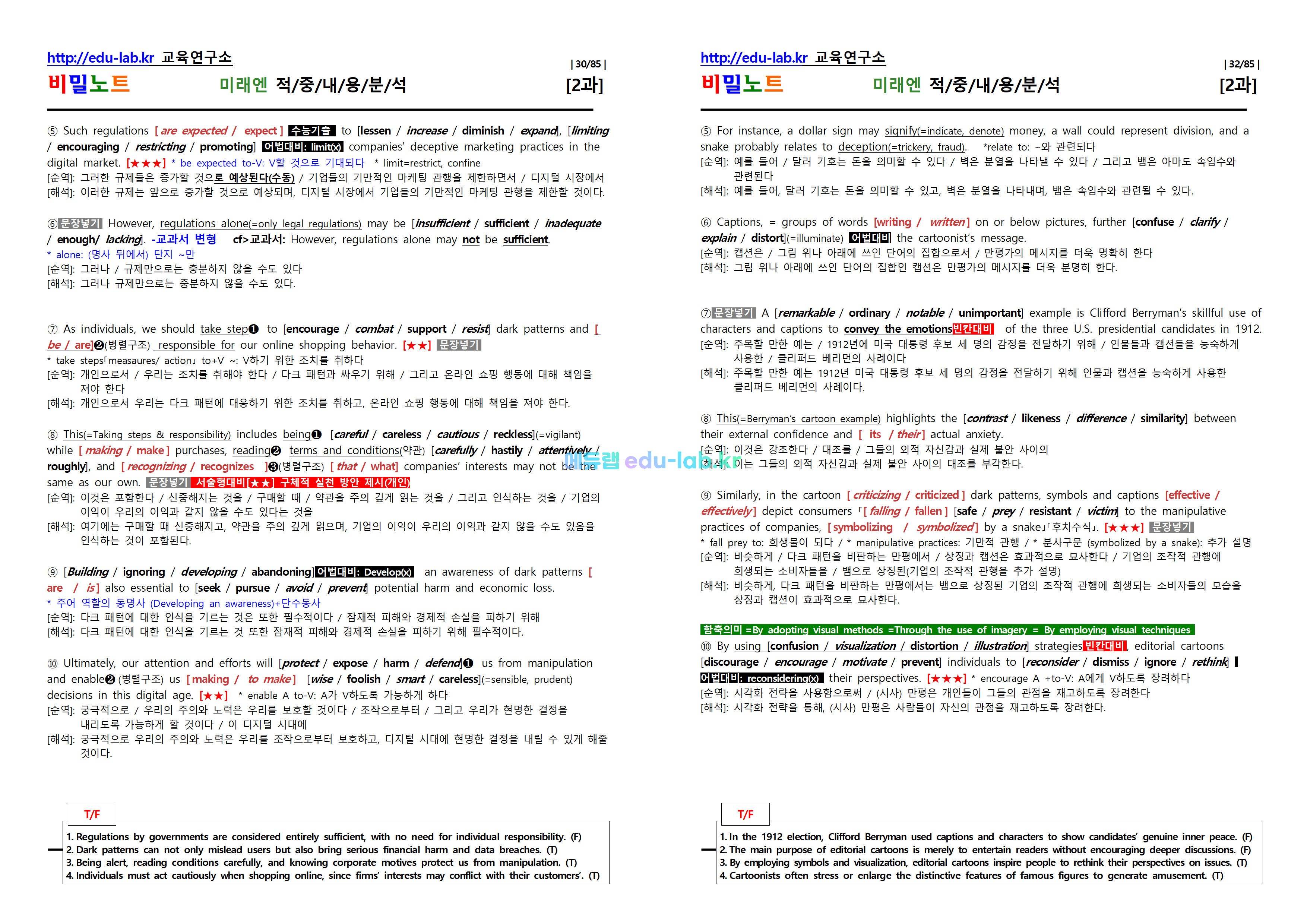 [비밀노트_에듀랩(edu-lab.kr)] 공통영어2 미래엔 Lesson2 적중내용분석 및 단계별복습 Full Version (완성_Solvook_22일예정)(4과 9월초 예정)