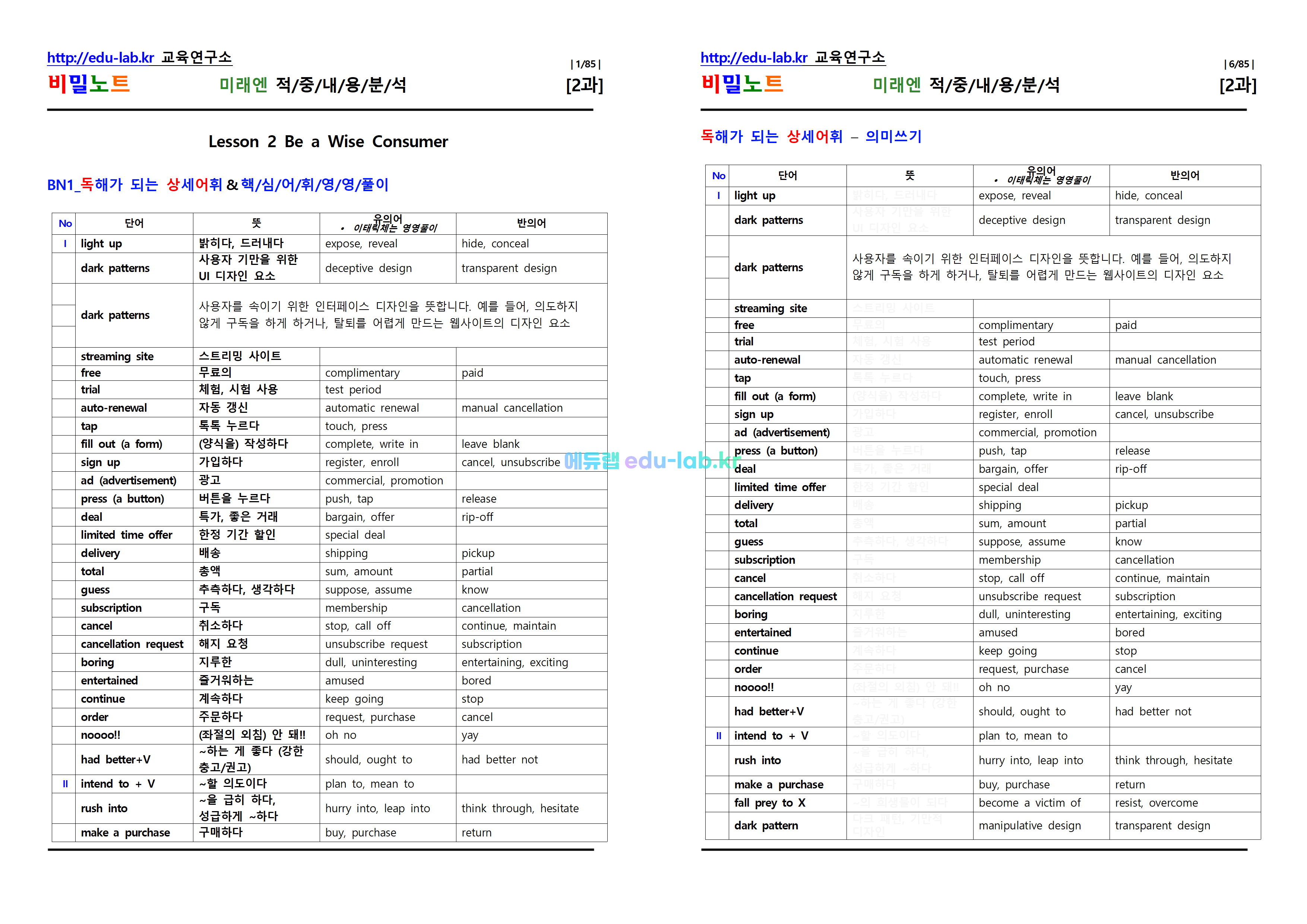 [비밀노트_에듀랩(edu-lab.kr)] 공통영어2 미래엔 Lesson2 적중내용분석 및 단계별복습 Full Version (완성_Solvook_22일예정)(4과 9월초 예정)