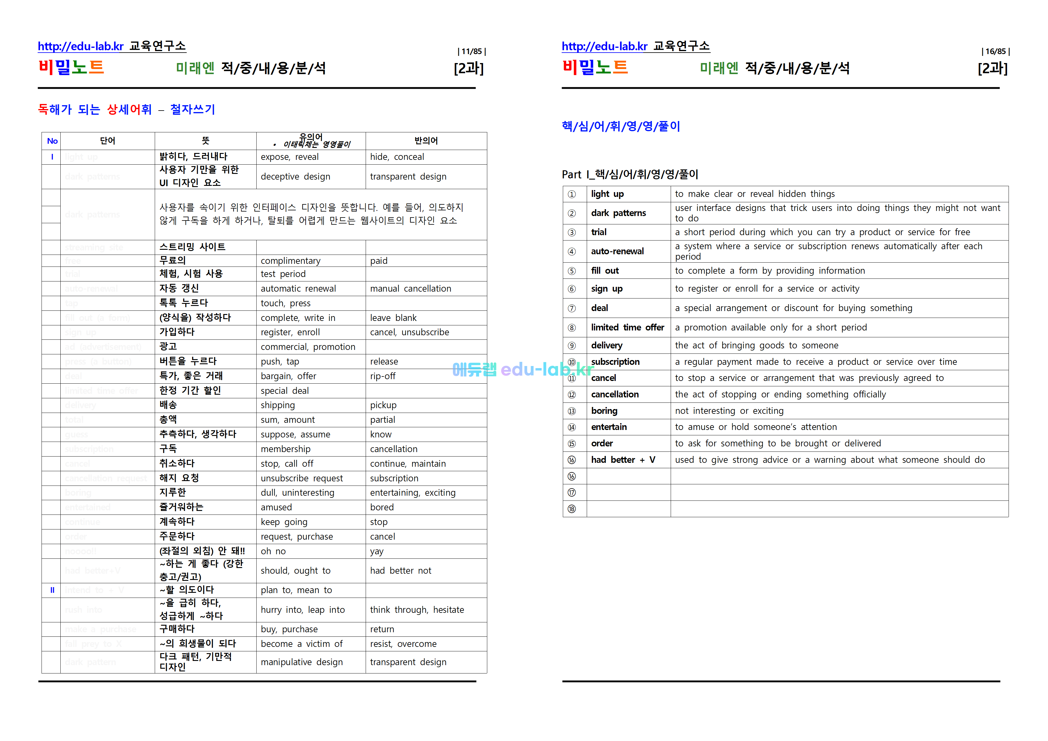 [비밀노트_에듀랩(edu-lab.kr)] 공통영어2 미래엔 Lesson2 적중내용분석 및 단계별복습 Full Version (완성_Solvook_22일예정)(4과 9월초 예정)