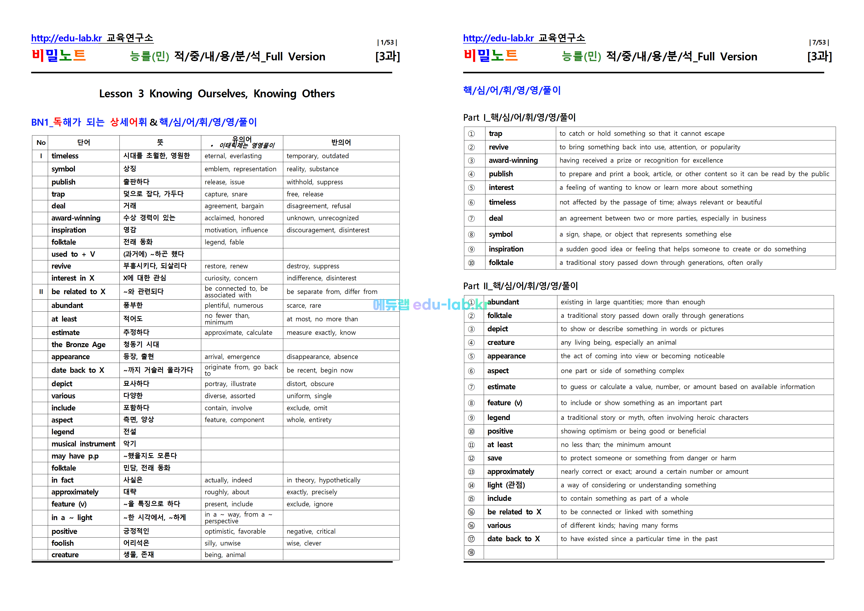 [비밀노트_에듀랩(edu-lab.kr)] 공통영어2 능률(민) Lesson3 적중내용분석 및 단계별복습 Full Version (프리패스=정회원전용자료)