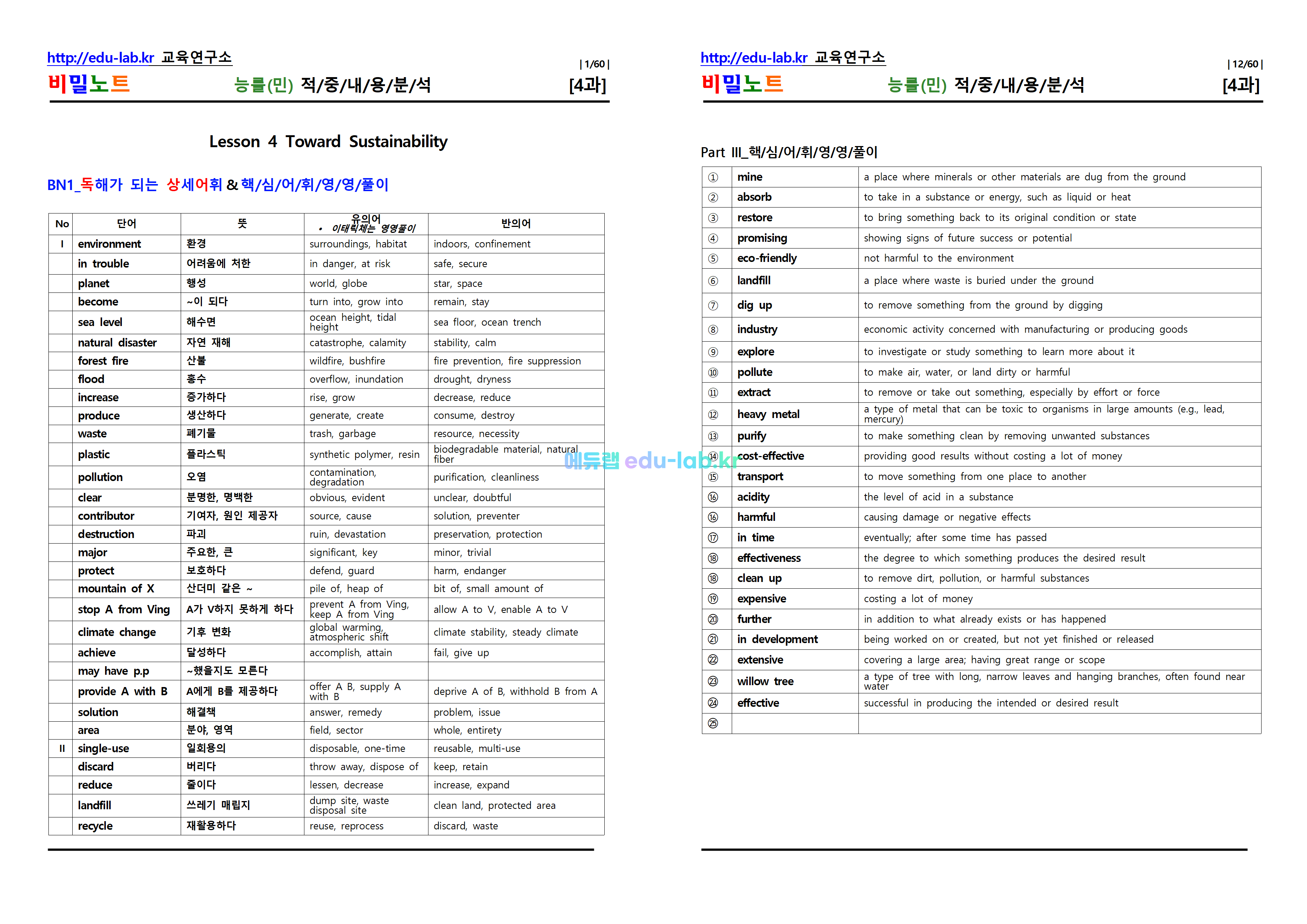 [비밀노트_에듀랩(edu-lab.kr)] 공통영어2 능률(민) Lesson4 적중내용분석 및 단계별복습 Full Version (프리패스=정회원전용자료)