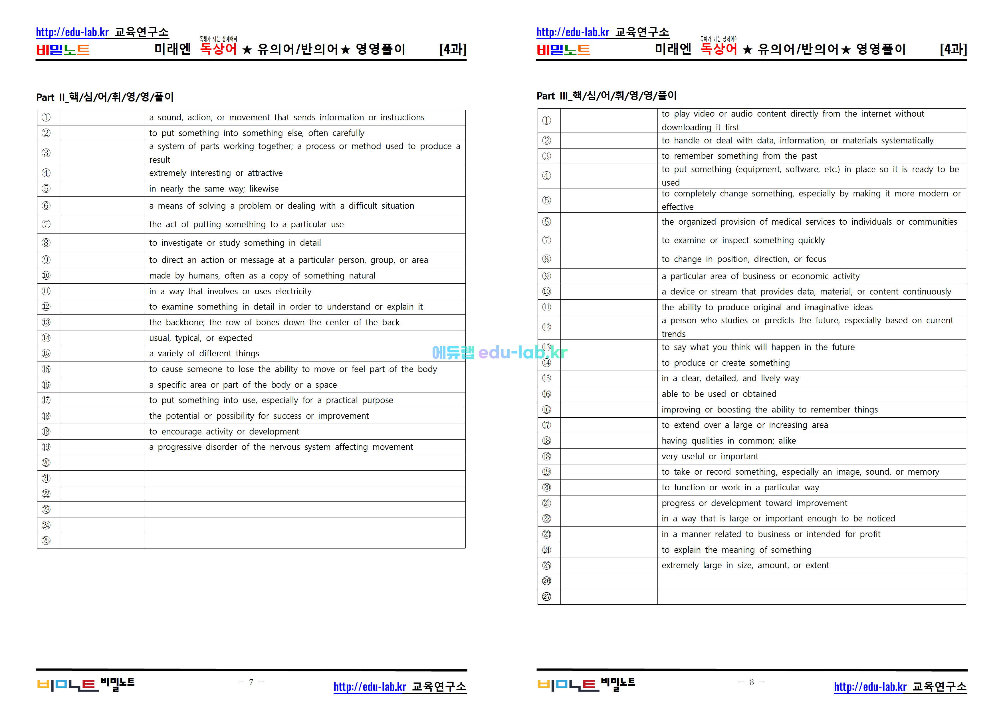 [비밀노트_에듀랩(edu-lab.kr)] 공통영어2  미래엔 Lesson4_독상어_유의어반의어_영영풀이(프리패스=정회원전용자료)(요청자료)