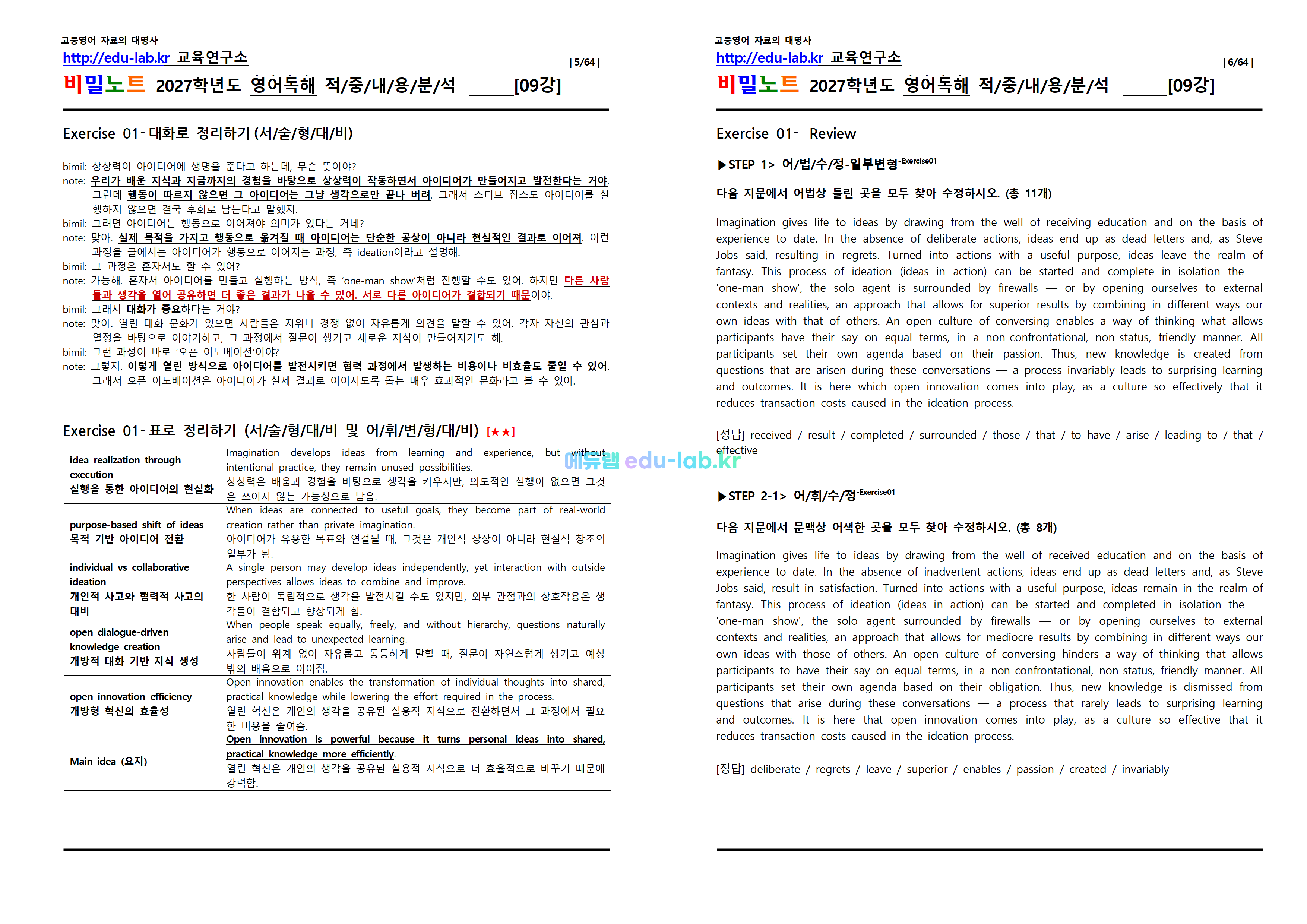 [1등급 자료-외고에서 대박난] [비밀노트(edu-lab.kr)] 26년(2027학년도)수특영독 9강(1-6번) 신(信)적중 내용및지문분석(프리패스자료)