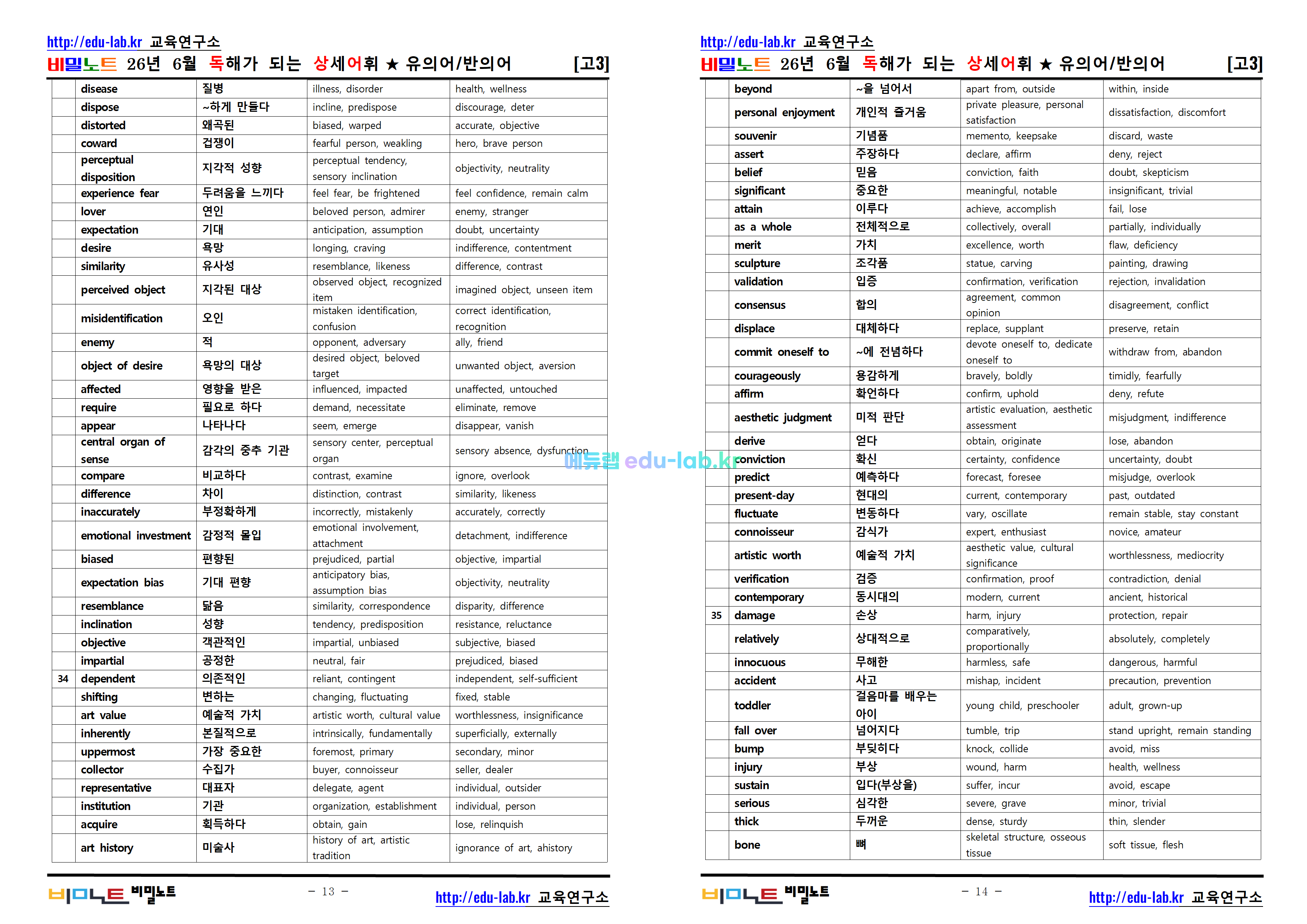 [비밀노트_에듀랩(edu-lab.kr)] 26년 6월 고3 독해가되는 상세어휘_유의어_반의어_TEST포함(프리패스=정회원전용)