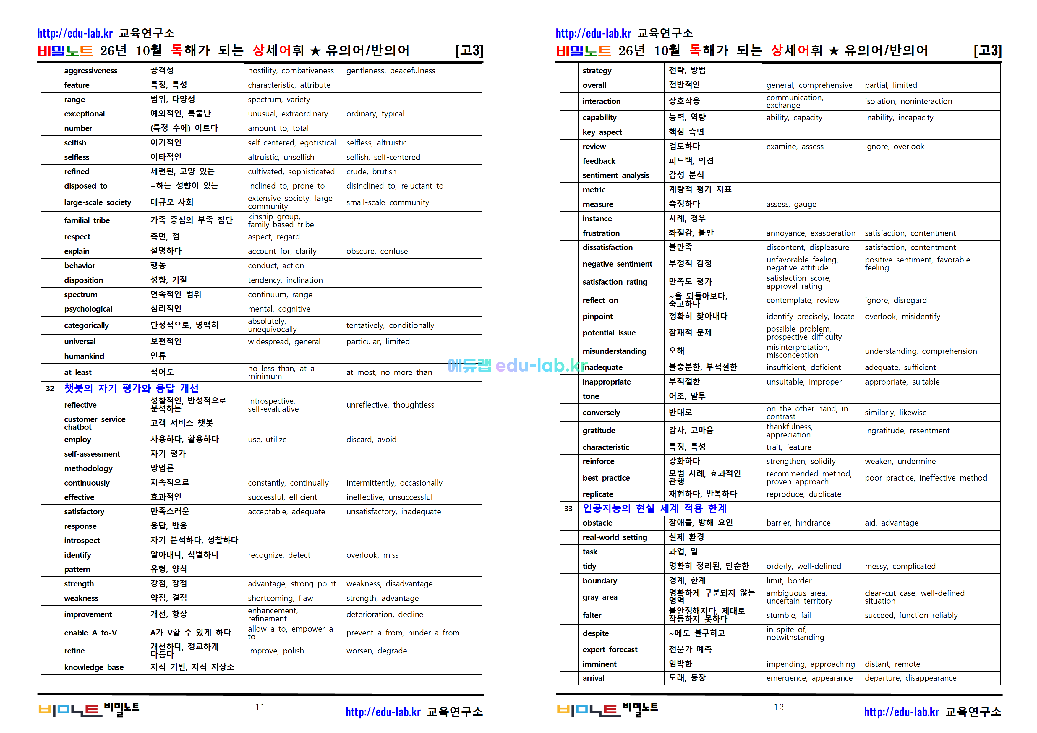 [비밀노트_에듀랩(edu-lab.kr)] 26년 10월 고3 모의고사_독해가되는 상세어휘_유의어_반의어_테스트포함(프리패스=정회원자료)